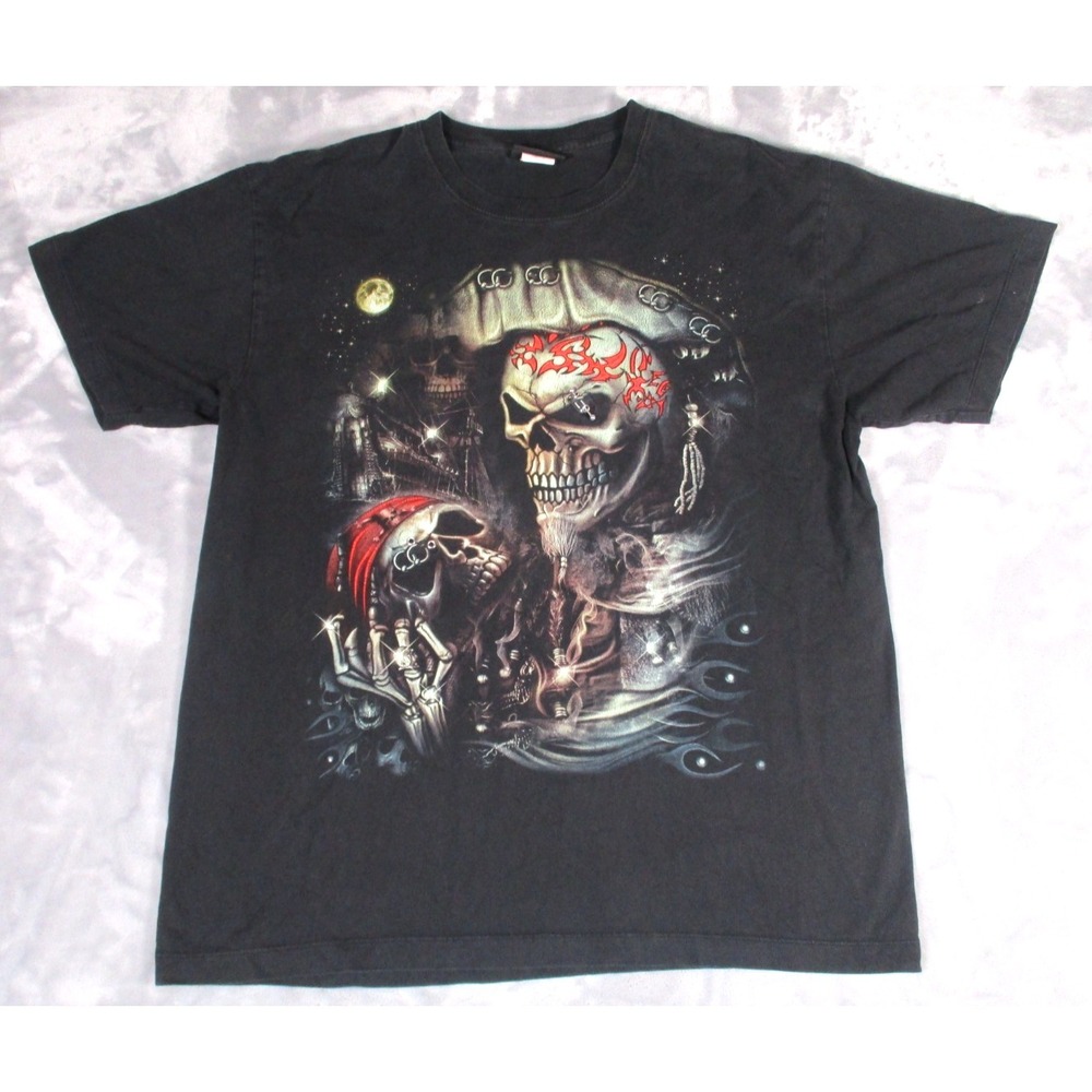 Jays Rock AOP BLACK Crew Neck Tee Shirt Mens Size XL Black Skulls Piercings